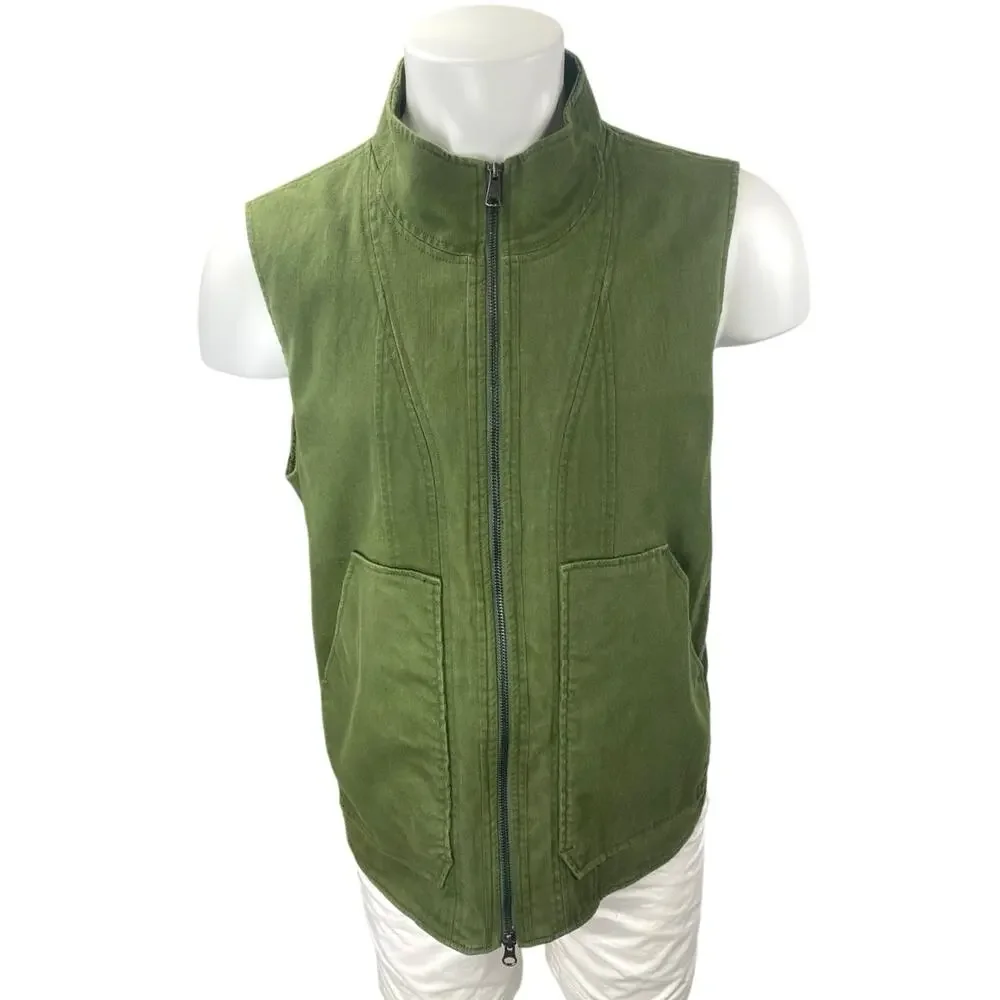 ONS Men's Green Full Zip High Neck Pockets Fishing Outdoor Vest Jacket Top Sz L